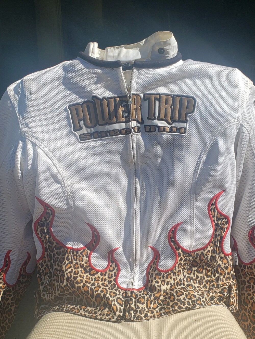 Women’s White Mesh Jacket with Leopard Flame Trim